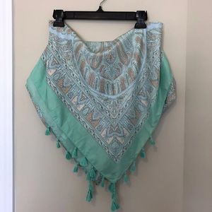 Mint green silk scarf with tassels
